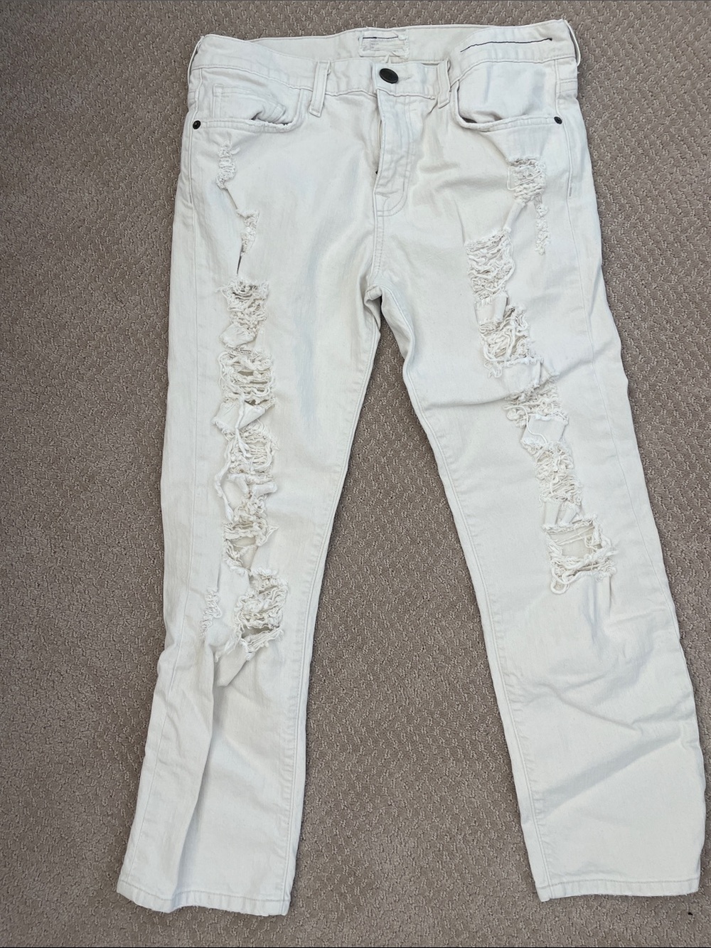 Current/Elliott the boyfriend natural denim destroy Women's off white jeans